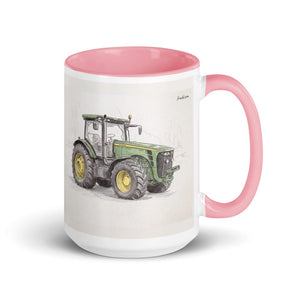 Furrow & Fields Pink John Deere 8345R Pencil Sketch | 15 oz Mug with Color Inside Quality Farmers Merch