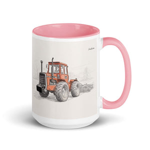 Furrow & Fields Pink Massey Ferguson 1200 Pencil Sketch | 15 oz Mug with Color Inside Quality Farmers Merch