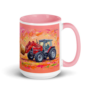 Furrow & Fields Pink Massey Ferguson 3070 Autotronic Splash Art | 15 oz Mug with Color Inside Quality Farmers Merch