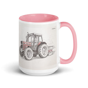 Furrow & Fields Pink Massey Ferguson 375 Pencil Sketch | 15 oz Mug with Color Inside Quality Farmers Merch