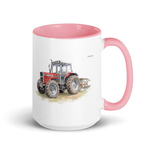 Furrow & Fields Pink Massey Ferguson 375 Watercolor | 15 oz Mug with Color Inside Quality Farmers Merch
