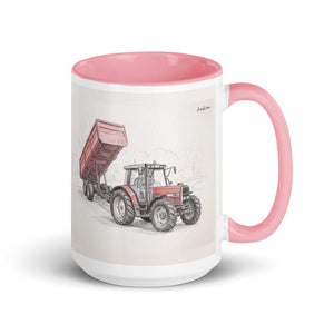 Furrow & Fields Pink Massey Ferguson 6180 Pencil Sketch | 15 oz Mug with Color Inside Quality Farmers Merch
