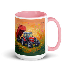 Furrow & Fields Pink Massey Ferguson 6180 Splash Art | 15 oz Mug with Color Inside Quality Farmers Merch