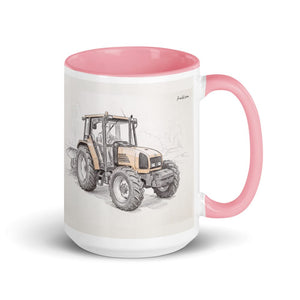 Furrow & Fields Pink Renault Ceres 340X Pencil Sketch | 15 oz Mug with Color Inside Quality Farmers Merch