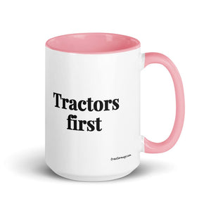 Furrow & Fields Pink Tractors First | 15 oz Mug with Color Inside Quality Farmers Merch