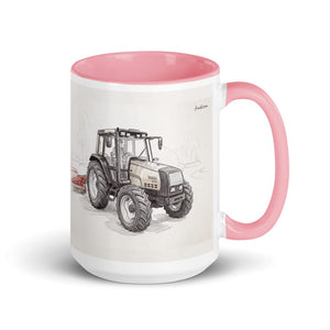 Furrow & Fields Pink Valtra 6750 Pencil Sketch | 15 oz Mug with Color Inside Quality Farmers Merch