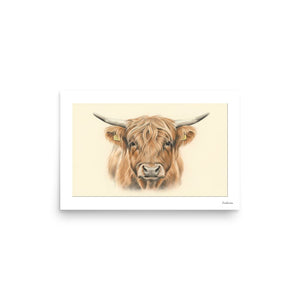 Furrow & Fields Poster Highland Cow Pencil Sketch | Poster Quality Farmers Merch