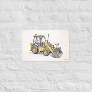 Furrow & Fields Poster JCB 3CX Sitemaster Plus Pencil Sketch | Poster Quality Farmers Merch