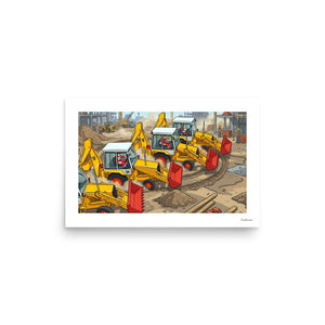 Furrow & Fields Poster JCB Dancing Diggers 80's | Poster Quality Farmers Merch