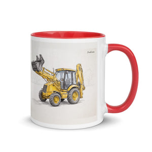 Furrow & Fields Red / 11 oz JCB 3CX Sitemaster SRS Pencil Sketch | Mug with Color Inside Quality Farmers Merch