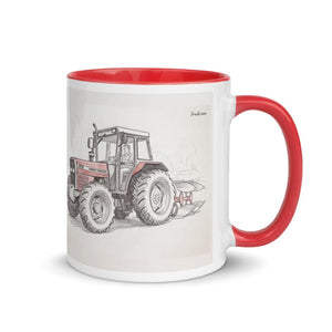 Furrow & Fields Red / 11 oz Massey Ferguson 375 Pencil Sketch | Mug with Color Inside Quality Farmers Merch