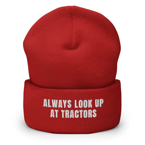 Furrow & Fields Red Always Look Up At Tractors | Cuffed Beanie Quality Farmers Merch