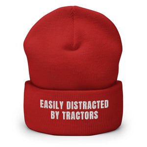 Furrow & Fields Red Easily Distracted By Tractors | Cuffed Beanie Quality Farmers Merch