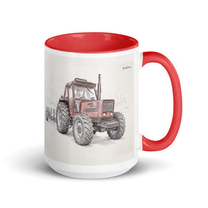 Furrow & Fields Red Fiat 1880 Pencil Sketch | 15 oz Mug with Color Inside Quality Farmers Merch