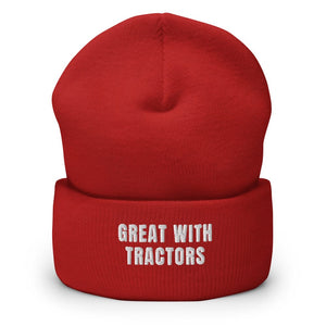 Furrow & Fields Red Great with Tractors | Cuffed Beanie Quality Farmers Merch