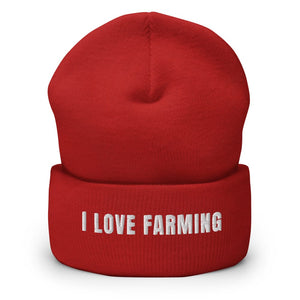 Furrow & Fields Red I Love Farming | Cuffed Beanie Quality Farmers Merch