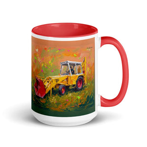 Furrow & Fields Red JCB 3C II Splash Art | 15 oz Mug with Color Inside Quality Farmers Merch