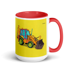 Furrow & Fields Red JCB 3CX Sitemaster Plus Pop Art | 15 oz Mug with Color Inside Quality Farmers Merch
