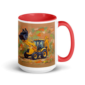 Furrow & Fields Red JCB 3CX Sitemaster SRS Splash Art | 15 oz Mug with Color Inside Quality Farmers Merch