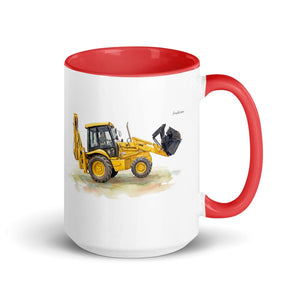 Furrow & Fields Red JCB 3CX Sitemaster SRS Watercolor | 15 oz Mug with Color Inside Quality Farmers Merch