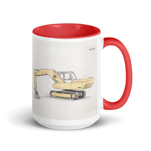 Furrow & Fields Red JCB 806 Pencil Sketch | 15 oz Mug with Color Inside Quality Farmers Merch