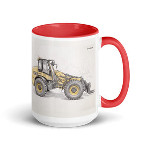 Furrow & Fields Red JCB TM420 Pencil Sketch | 15 oz Mug with Color Inside Quality Farmers Merch