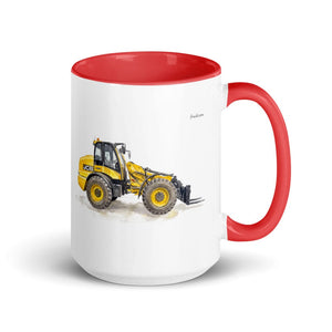 Furrow & Fields Red JCB TM420 Watercolor | 15 oz Mug with Color Inside Quality Farmers Merch