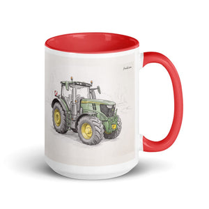 Furrow & Fields Red John Deere 6R 250 Pencil Sketch | 15 oz Mug with Color Inside Quality Farmers Merch