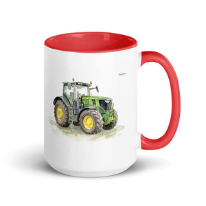 Furrow & Fields Red John Deere 6R 250 Watercolor | 15 oz Mug with Color Inside Quality Farmers Merch
