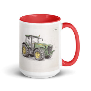 Furrow & Fields Red John Deere 8345R Pencil Sketch | 15 oz Mug with Color Inside Quality Farmers Merch