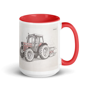 Furrow & Fields Red Massey Ferguson 375 Pencil Sketch | 15 oz Mug with Color Inside Quality Farmers Merch