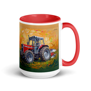 Furrow & Fields Red Massey Ferguson 375 Splash Art | 15 oz Mug with Color Inside Quality Farmers Merch