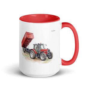 Furrow & Fields Red Massey Ferguson 6180 Watercolor | 15 oz Mug with Color Inside Quality Farmers Merch