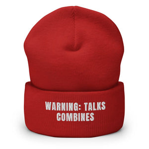Furrow & Fields Red Warning: Talks Combines | Cuffed Beanie Quality Farmers Merch