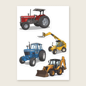 Furrow & Fields Sticker Sheet A5 (5.83″×8.27″) Tractor Mix Illustrated No. 102 | Kiss-Cut Sticker Sheet Quality Farmers Merch