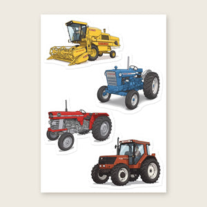 Furrow & Fields Sticker Sheet A5 (5.83″×8.27″) Tractor Mix Illustrated No. 135 | Kiss-Cut Sticker Sheet Quality Farmers Merch