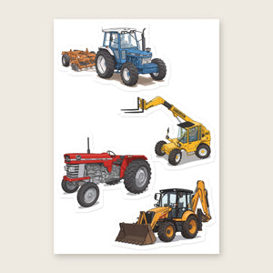 Furrow & Fields Sticker Sheet A5 (5.83″×8.27″) Tractor Mix Illustrated No. 196 | Kiss-Cut Sticker Sheet Quality Farmers Merch