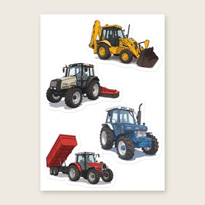 Furrow & Fields Sticker Sheet A5 (5.83″×8.27″) Tractor Mix Illustrated No. 20 | Kiss-Cut Sticker Sheet Quality Farmers Merch