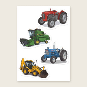Furrow & Fields Sticker Sheet A5 (5.83″×8.27″) Tractor Mix Illustrated No. 212 | Kiss-Cut Sticker Sheet Quality Farmers Merch