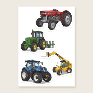 Furrow & Fields Sticker Sheet A5 (5.83″×8.27″) Tractor Mix Illustrated No. 225 | Kiss-Cut Sticker Sheet Quality Farmers Merch