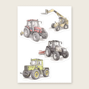 Furrow & Fields Sticker Sheet A5 (5.83″×8.27″) Tractor Mix Pencil Sketch No. 1 | Kiss-Cut Sticker Sheet Quality Farmers Merch