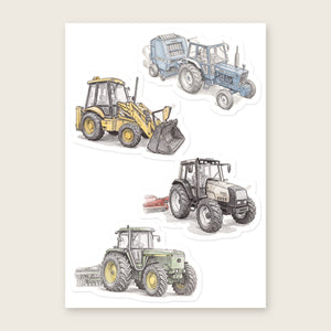 Furrow & Fields Sticker Sheet A5 (5.83″×8.27″) Tractor Mix Pencil Sketch No. 4 | Kiss-Cut Sticker Sheet Quality Farmers Merch