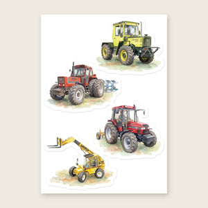 Furrow & Fields Sticker Sheet A5 (5.83″×8.27″) Tractor Mix Watercolour No. 1 | Kiss-Cut Sticker Sheet Quality Farmers Merch