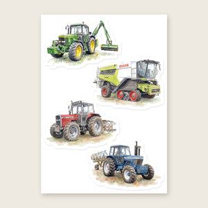 Furrow & Fields Sticker Sheet A5 (5.83″×8.27″) Tractor Mix Watercolour No. 13 | Kiss-Cut Sticker Sheet Quality Farmers Merch