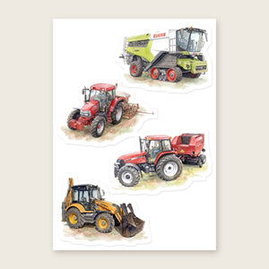 Furrow & Fields Sticker Sheet A5 (5.83″×8.27″) Tractor Mix Watercolour No. 2 | Kiss-Cut Sticker Sheet Quality Farmers Merch