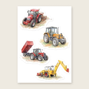 Furrow & Fields Sticker Sheet A5 (5.83″×8.27″) Tractor Mix Watercolour No. 5 | Kiss-Cut Sticker Sheet Quality Farmers Merch
