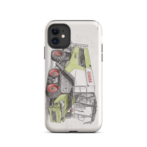 Furrow & Fields Tough Case for iPhone® iPhone 11 CLAAS Lexion 8600 TerraTrac Pencil Sketch | Tough Case for iPhone® Quality Farmers Merch