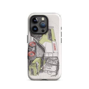 Furrow & Fields Tough Case for iPhone® iPhone 15 Pro CLAAS Lexion 8600 TerraTrac Pencil Sketch | Tough Case for iPhone® Quality Farmers Merch