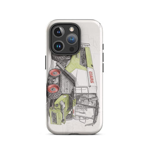 Furrow & Fields Tough Case for iPhone® iPhone 16 Pro CLAAS Lexion 8600 TerraTrac Pencil Sketch | Tough Case for iPhone® Quality Farmers Merch