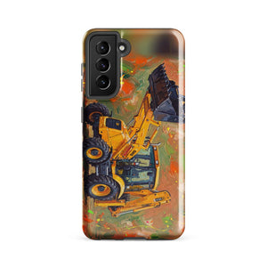 Furrow & Fields Tough case for Samsung® Glossy / Samsung Galaxy S21 FE JCB 3CX Sitemaster SRS Splash Art | Tough case for Samsung® Quality Farmers Merch